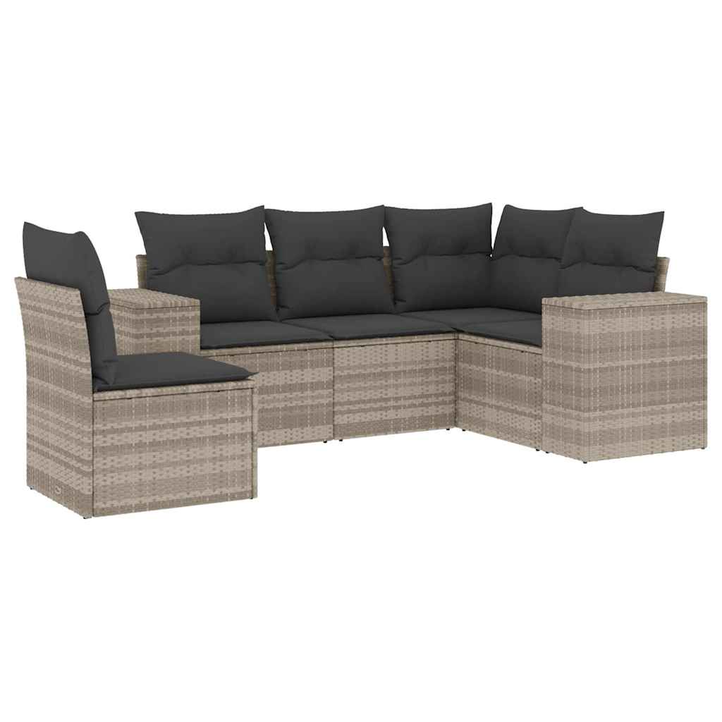 Set Divano da Giardino 5pz con Cuscini Grigio Chiaro Polyrattan - homemem39