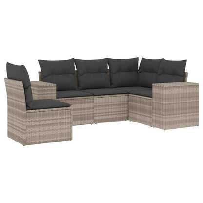 Set Divano da Giardino 5pz con Cuscini Grigio Chiaro Polyrattan - homemem39