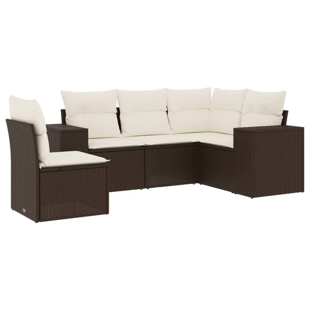 Set Divano da Giardino 5 pz con Cuscini Marrone in Polyrattan - homemem39