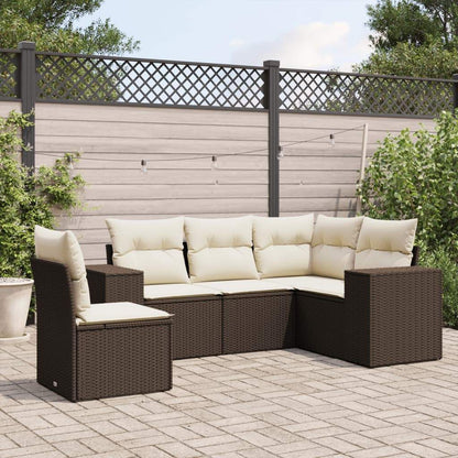 Set Divano da Giardino 5 pz con Cuscini Marrone in Polyrattan - homemem39