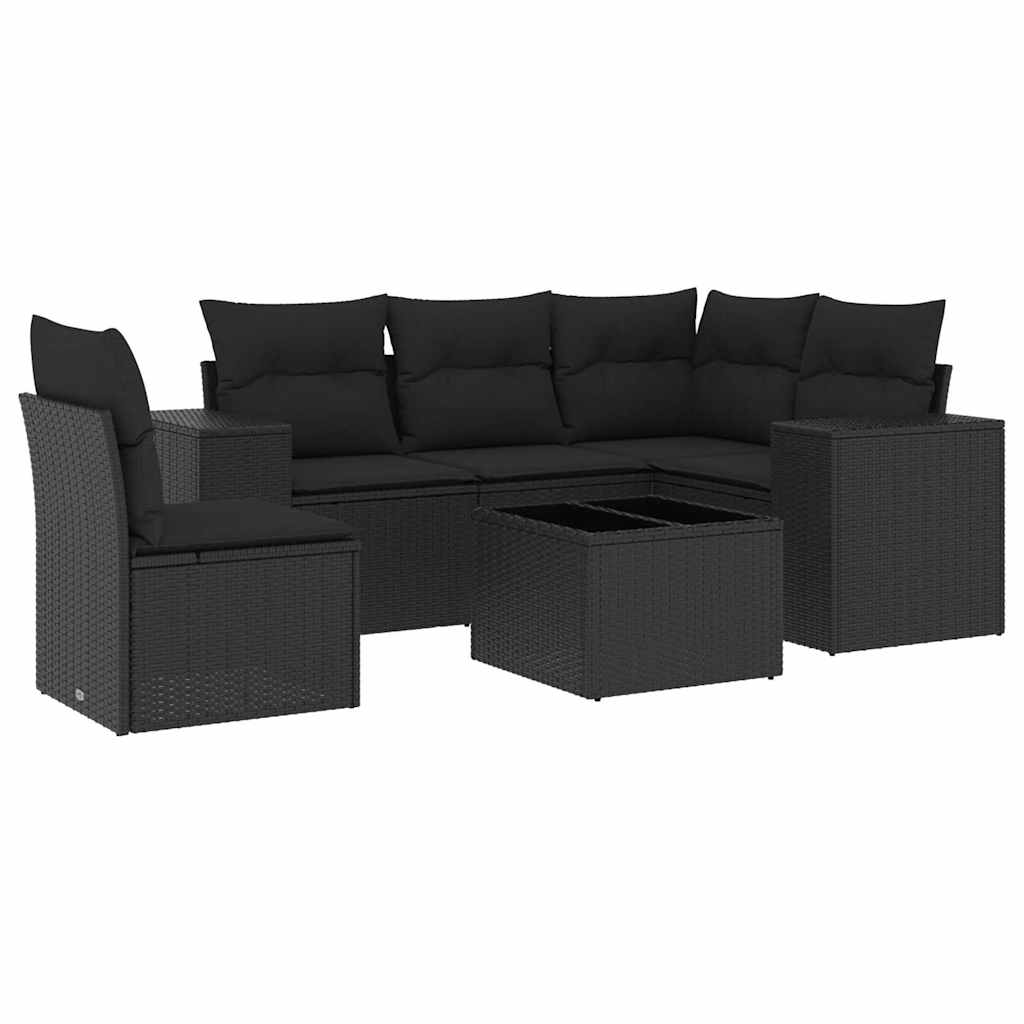 Set Divano da Giardino 6 pz con Cuscini Nero in Polyrattan