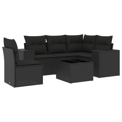 Set Divano da Giardino 6 pz con Cuscini Nero in Polyrattan - homemem39