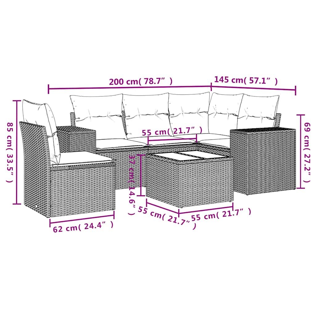 Set Divano da Giardino 6 pz con Cuscini Nero in Polyrattan | homemem39