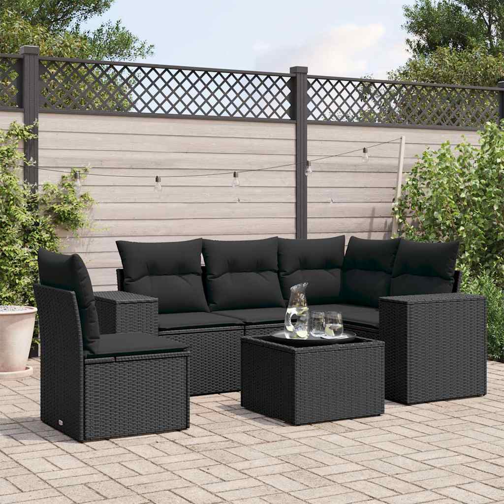 Set Divano da Giardino 6 pz con Cuscini Nero in Polyrattan | homemem39
