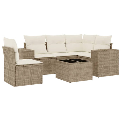 Set Divano da Giardino 6 pz con Cuscini Beige in Polyrattan - homemem39