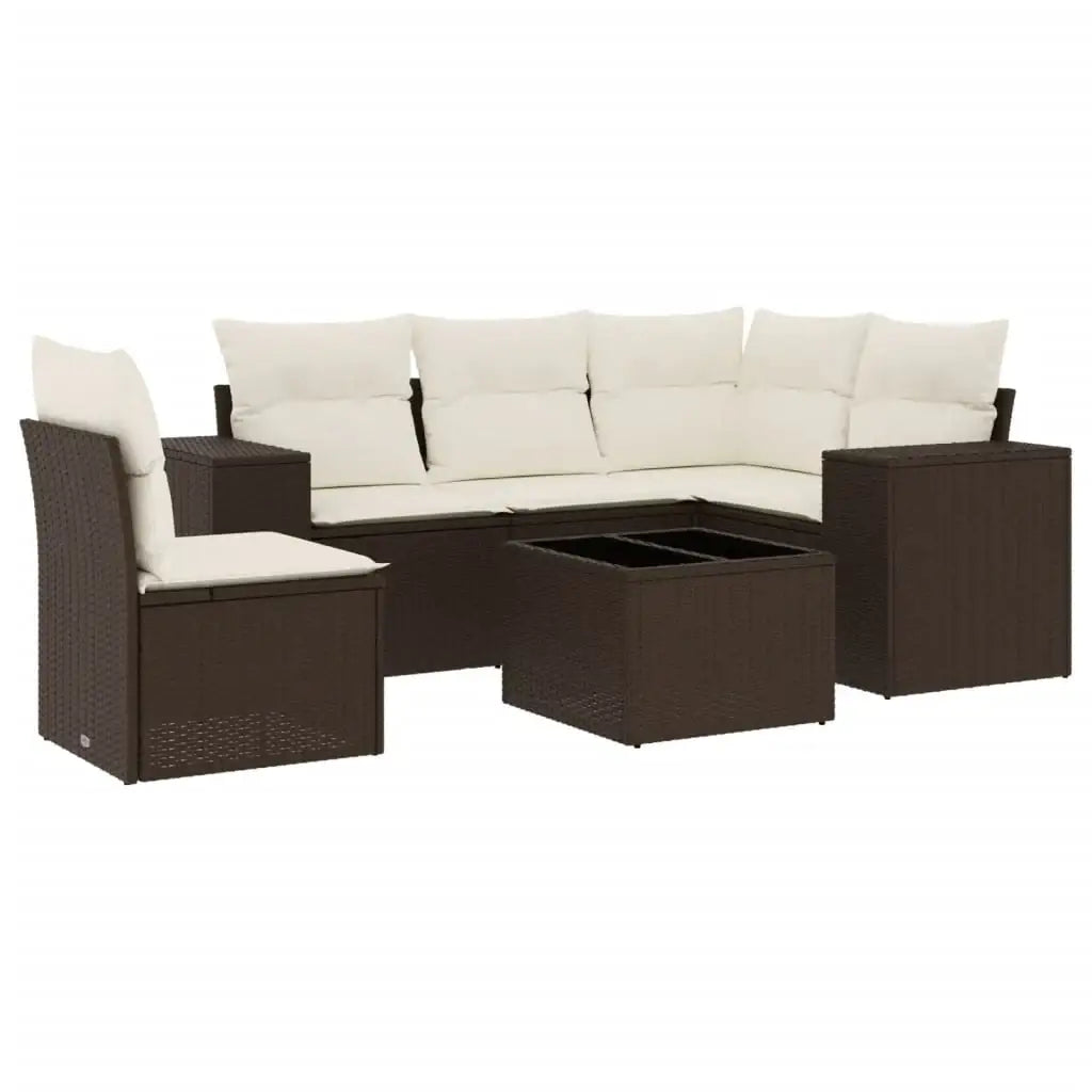 Set Divano da Giardino 6 pz con Cuscini Marrone in Polyrattan - homemem39