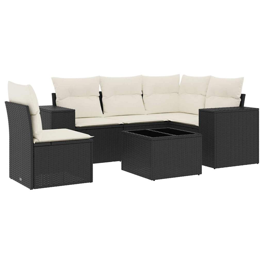 Set Divano da Giardino 6 pz con Cuscini Nero in Polyrattan - homemem39