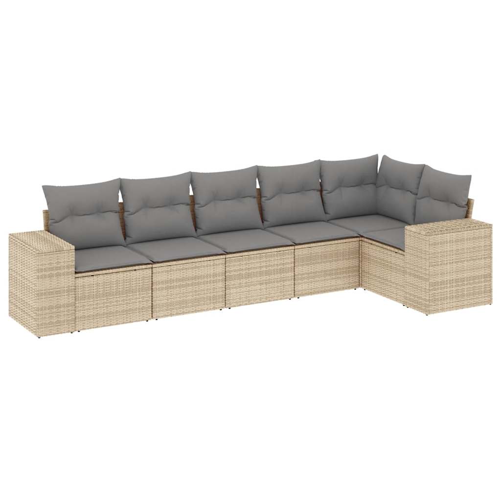 Set Divano da Giardino 6 pz con Cuscini Beige in Polyrattan - homemem39