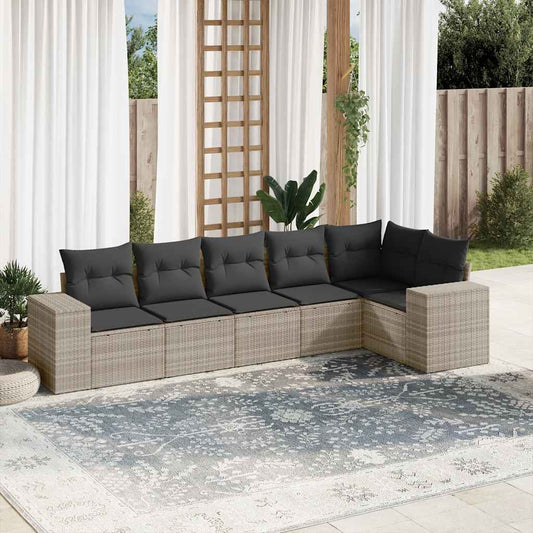 Set Divano da Giardino 6pz con Cuscini Grigio Chiaro Polyrattan - homemem39