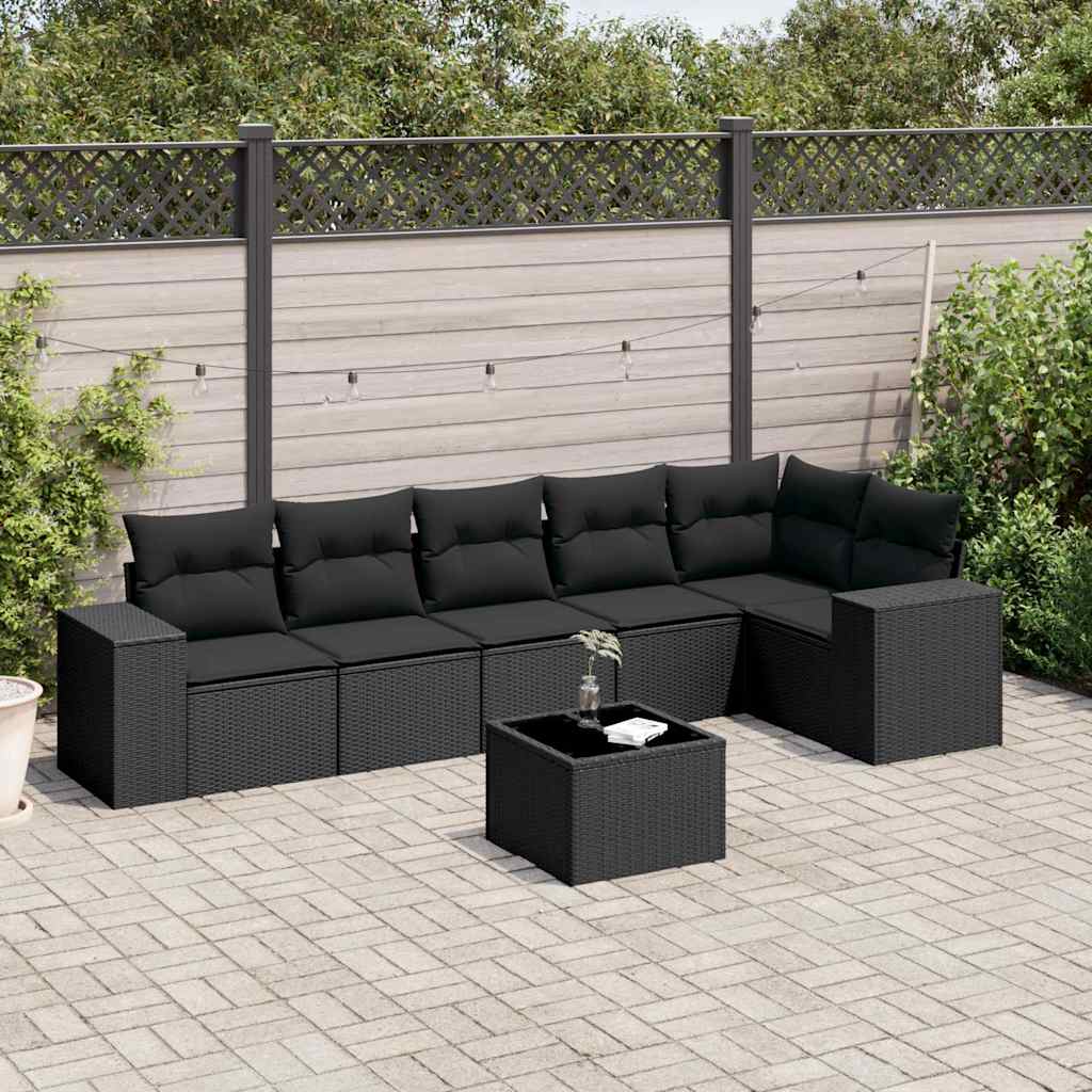 Set Divani da Giardino con Cuscini 7pz Nero Polyrattan - homemem39