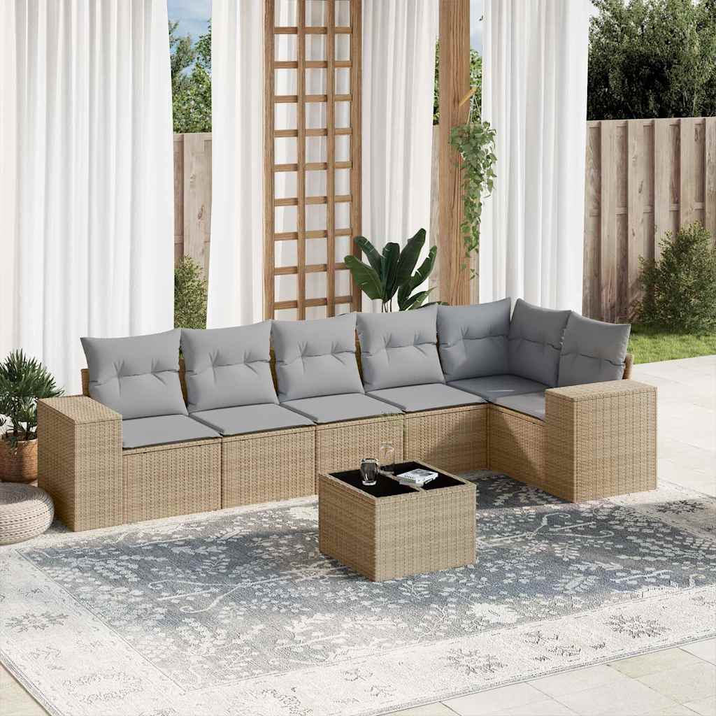 Set Divani da Giardino 7 pz con Cuscini Beige in Polyrattan - homemem39