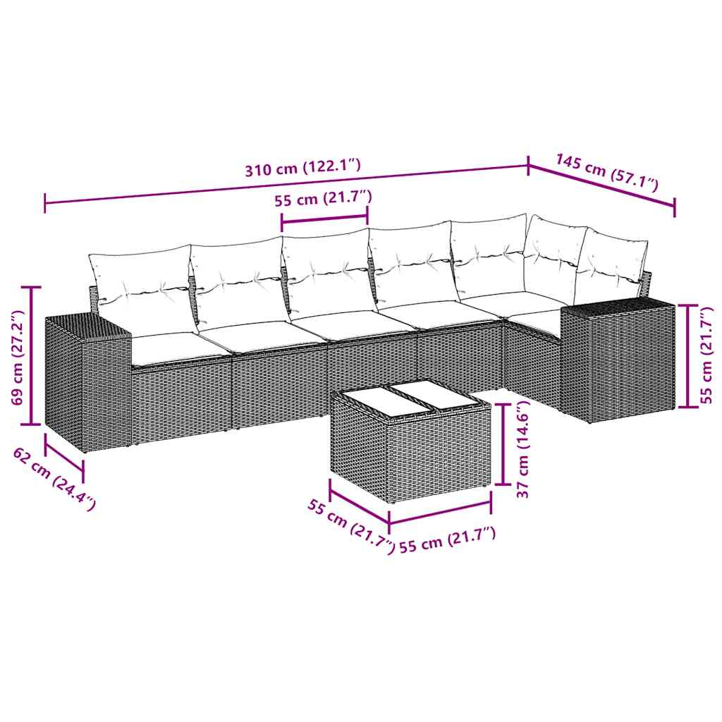Set Divani da Giardino 7pz con Cuscini Grigio Chiaro Polyrattan - homemem39
