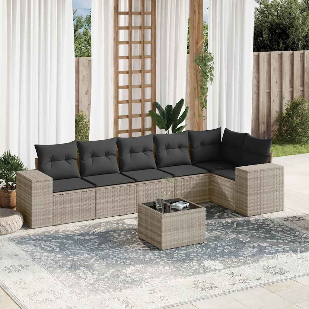 Set Divani da Giardino 7pz con Cuscini Grigio Chiaro Polyrattan - homemem39