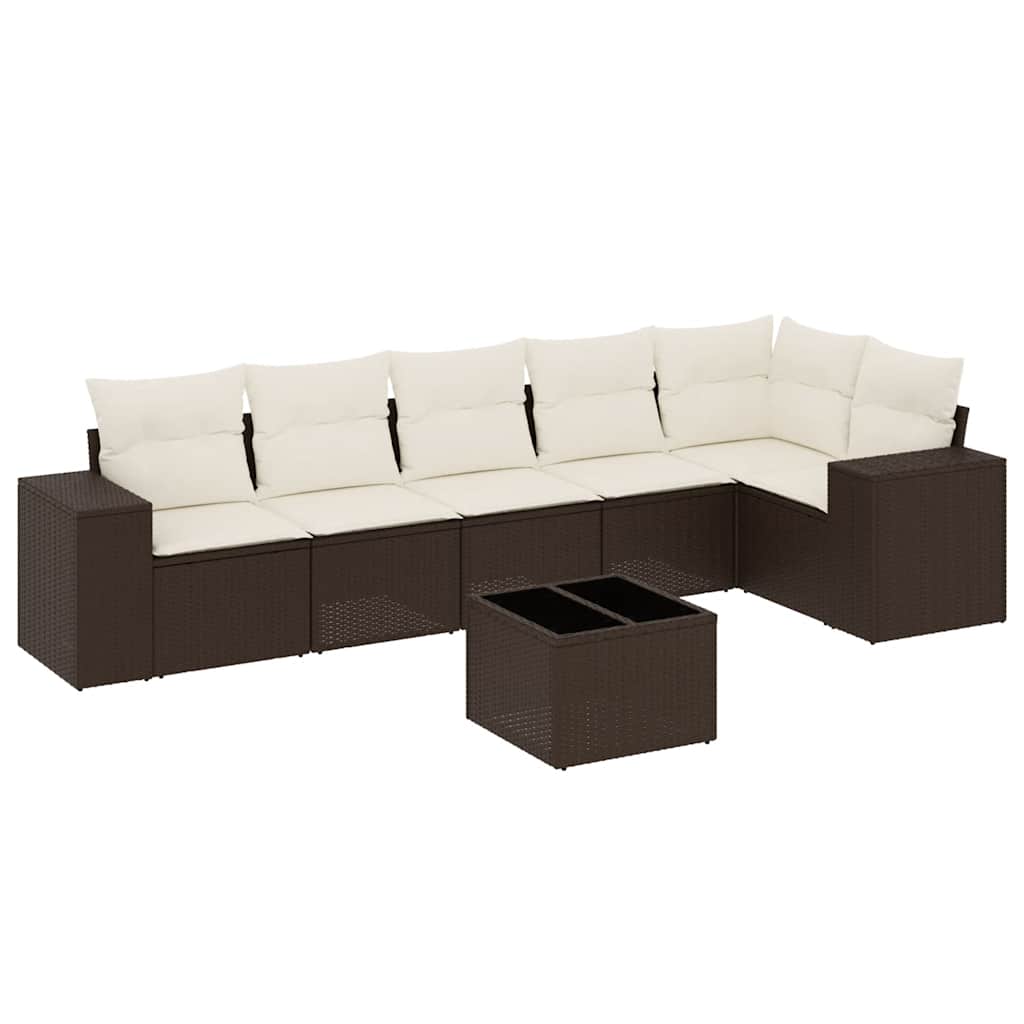 Set Divani da Giardino 7 pz con Cuscini Marrone in Polyrattan - homemem39