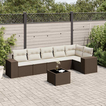 Set Divani da Giardino 7 pz con Cuscini Marrone in Polyrattan - homemem39