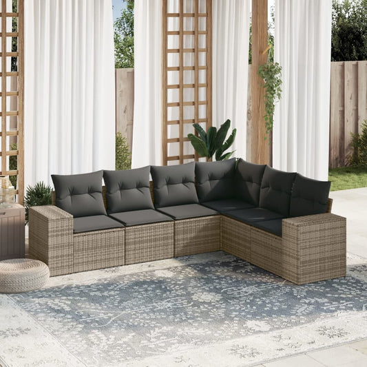 Set Divano da Giardino 6 pz con Cuscini Grigio in Polyrattan - homemem39