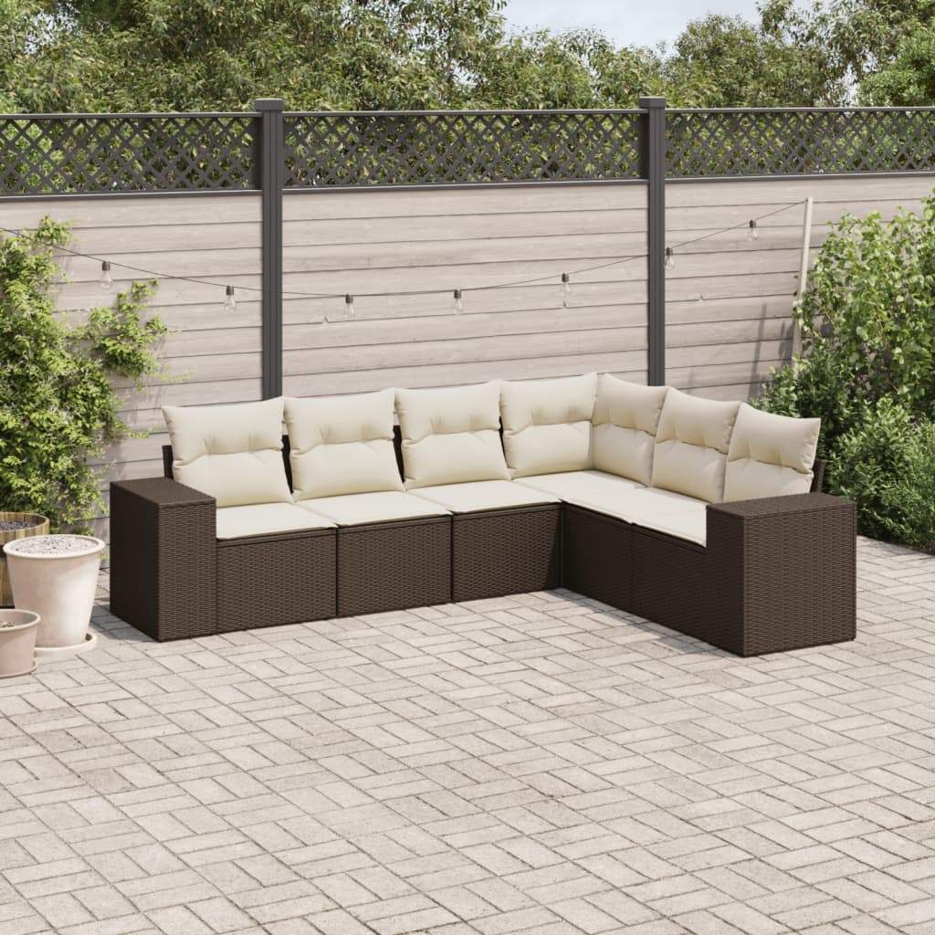 Set Divano da Giardino 6 pz con Cuscini Marrone in Polyrattan - homemem39