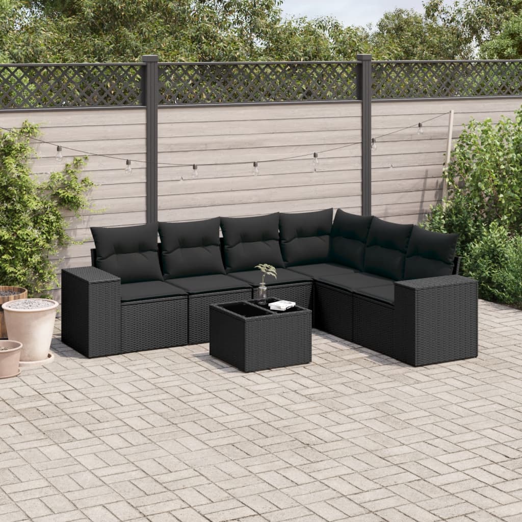 Set Divani da Giardino con Cuscini 7pz Nero Polyrattan - homemem39