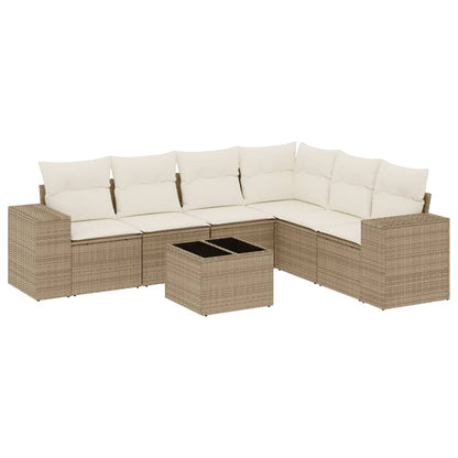 Set Divani da Giardino 7 pz con Cuscini Beige in Polyrattan - homemem39