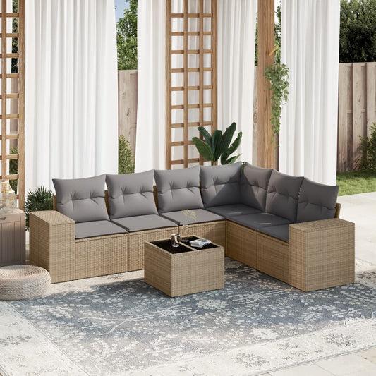 Set Divani da Giardino 7 pz con Cuscini Beige in Polyrattan - homemem39