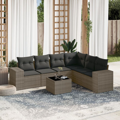 Set Divani da Giardino 7 pz con Cuscini Grigio in Polyrattan - homemem39