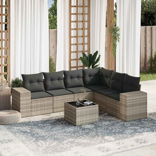 Set Divani da Giardino 7pz con Cuscini Grigio Chiaro Polyrattan - homemem39