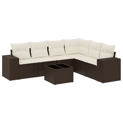 Set Divani da Giardino 7 pz con Cuscini Marrone in Polyrattan - homemem39