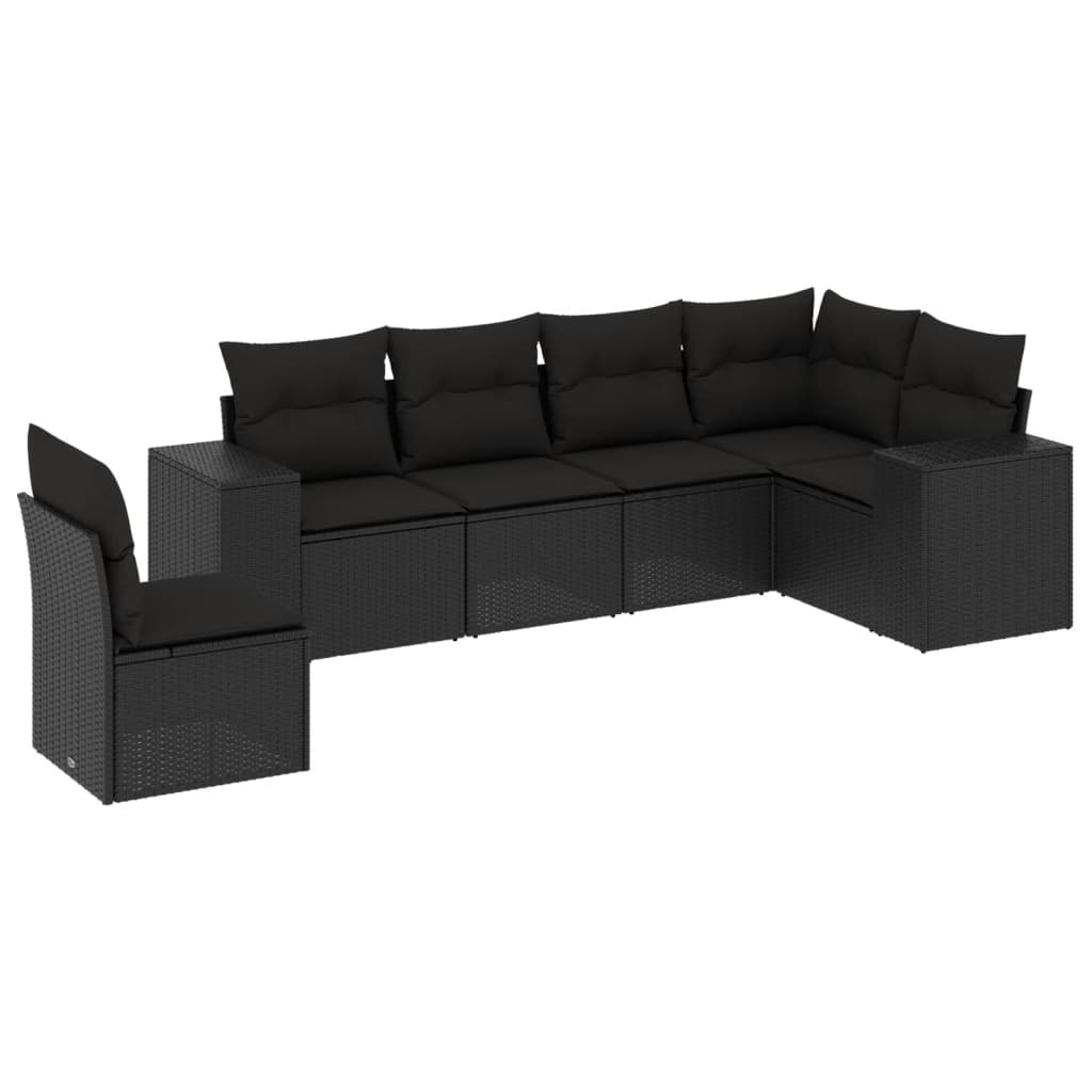 Set Divano da Giardino 6 pz con Cuscini Nero in Polyrattan - homemem39
