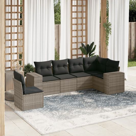 Set Divano da Giardino 6 pz con Cuscini Grigio in Polyrattan - homemem39