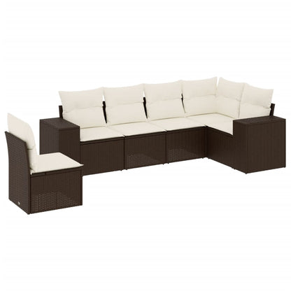 Set Divano da Giardino 6 pz con Cuscini Marrone in Polyrattan - homemem39