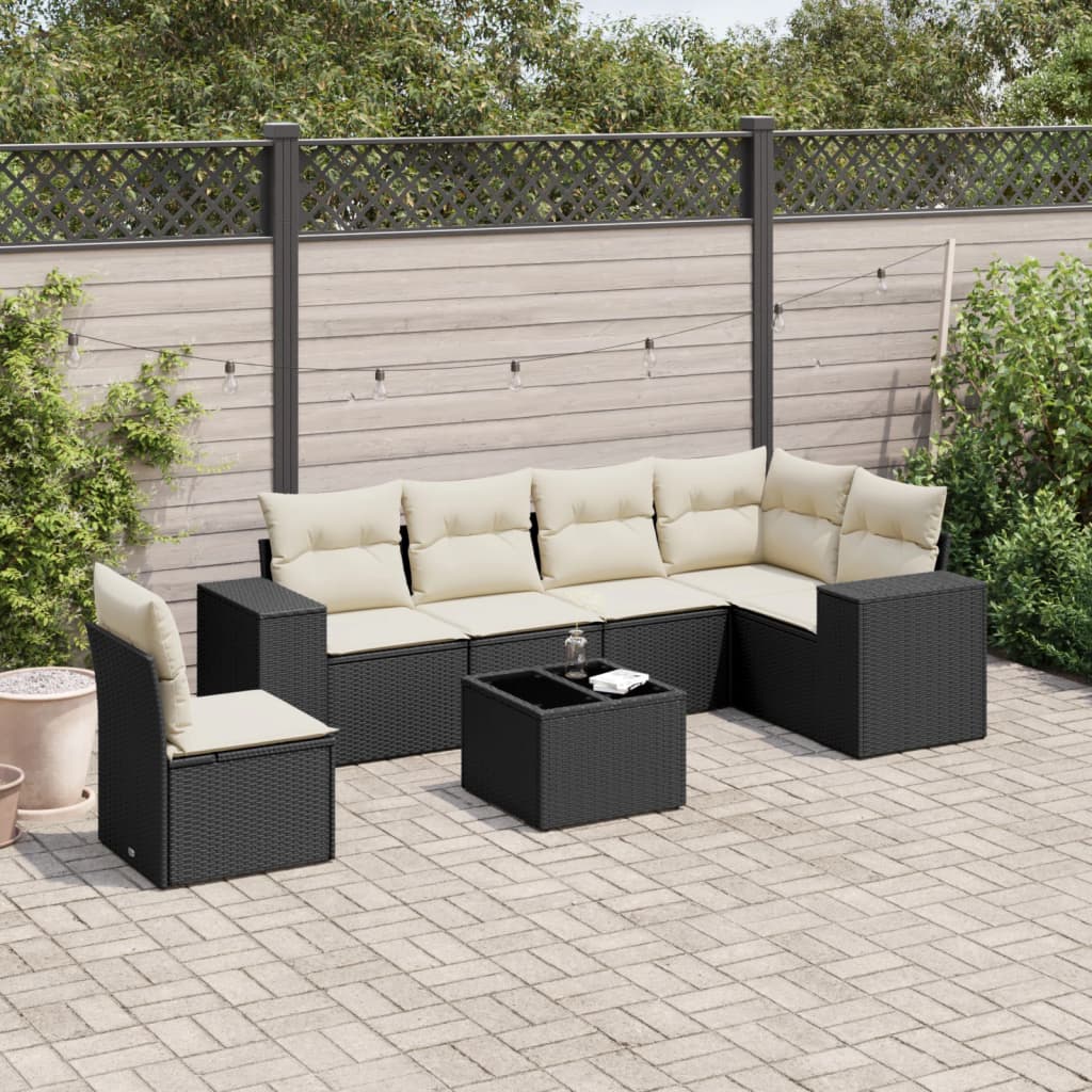 Set Divani da Giardino con Cuscini 7pz Nero Polyrattan - homemem39