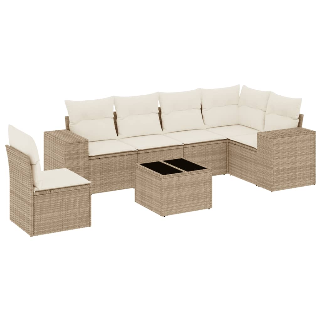 Set Divani da Giardino 7 pz con Cuscini Beige in Polyrattan - homemem39