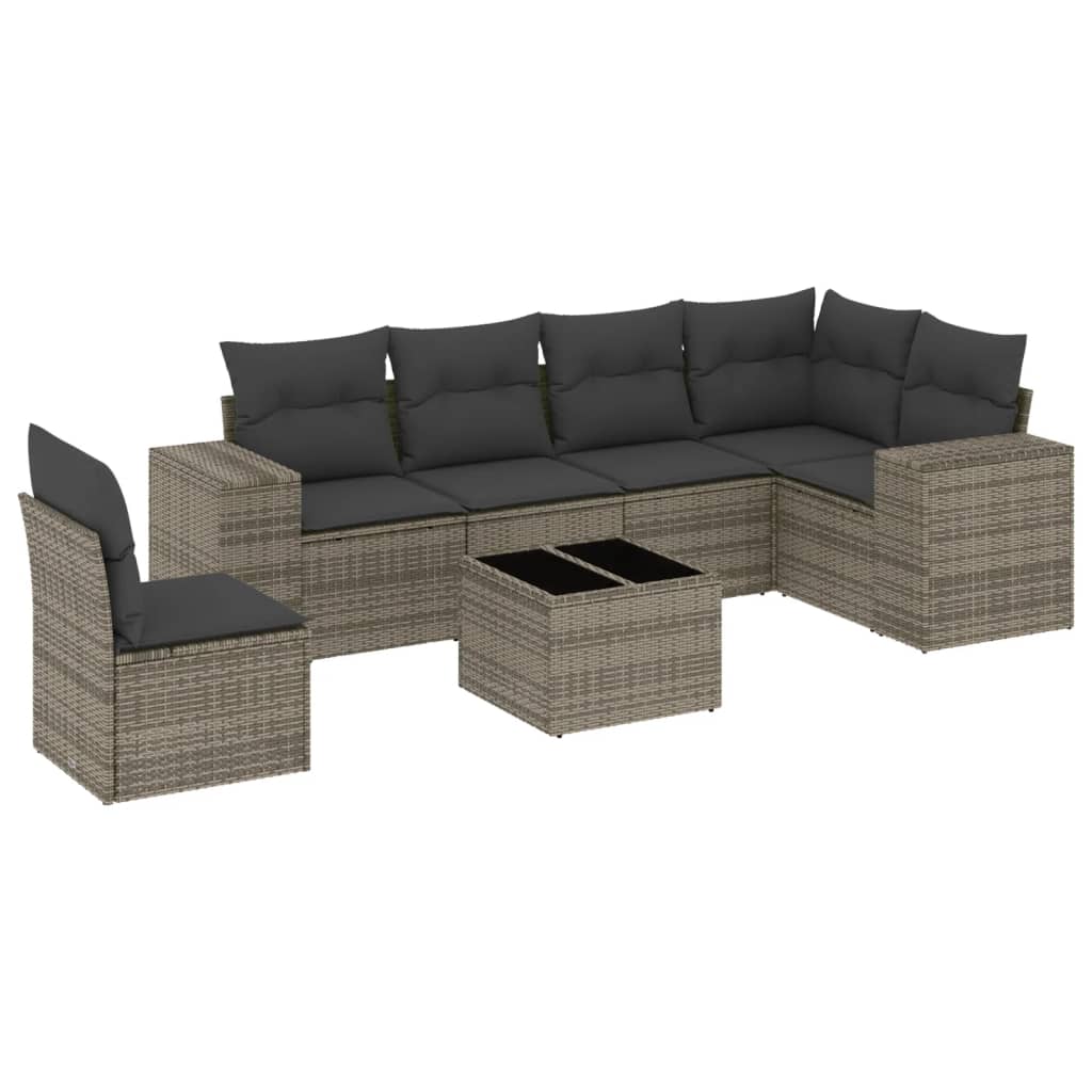 Set Divani da Giardino 7 pz con Cuscini Grigio in Polyrattan - homemem39