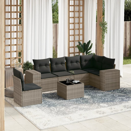 Set Divani da Giardino 7 pz con Cuscini Grigio in Polyrattan - homemem39