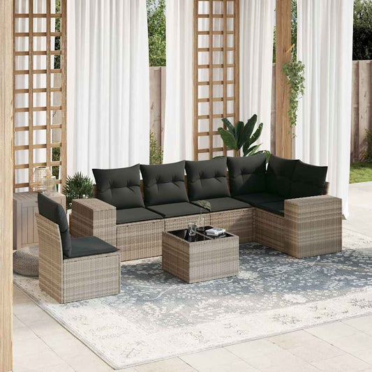Set Divani da Giardino 7pz con Cuscini Grigio Chiaro Polyrattan - homemem39