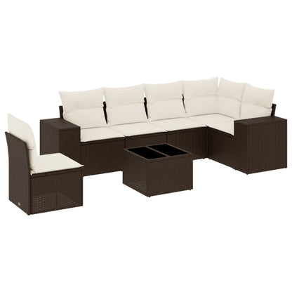 Set Divani da Giardino 7 pz con Cuscini Marrone in Polyrattan - homemem39