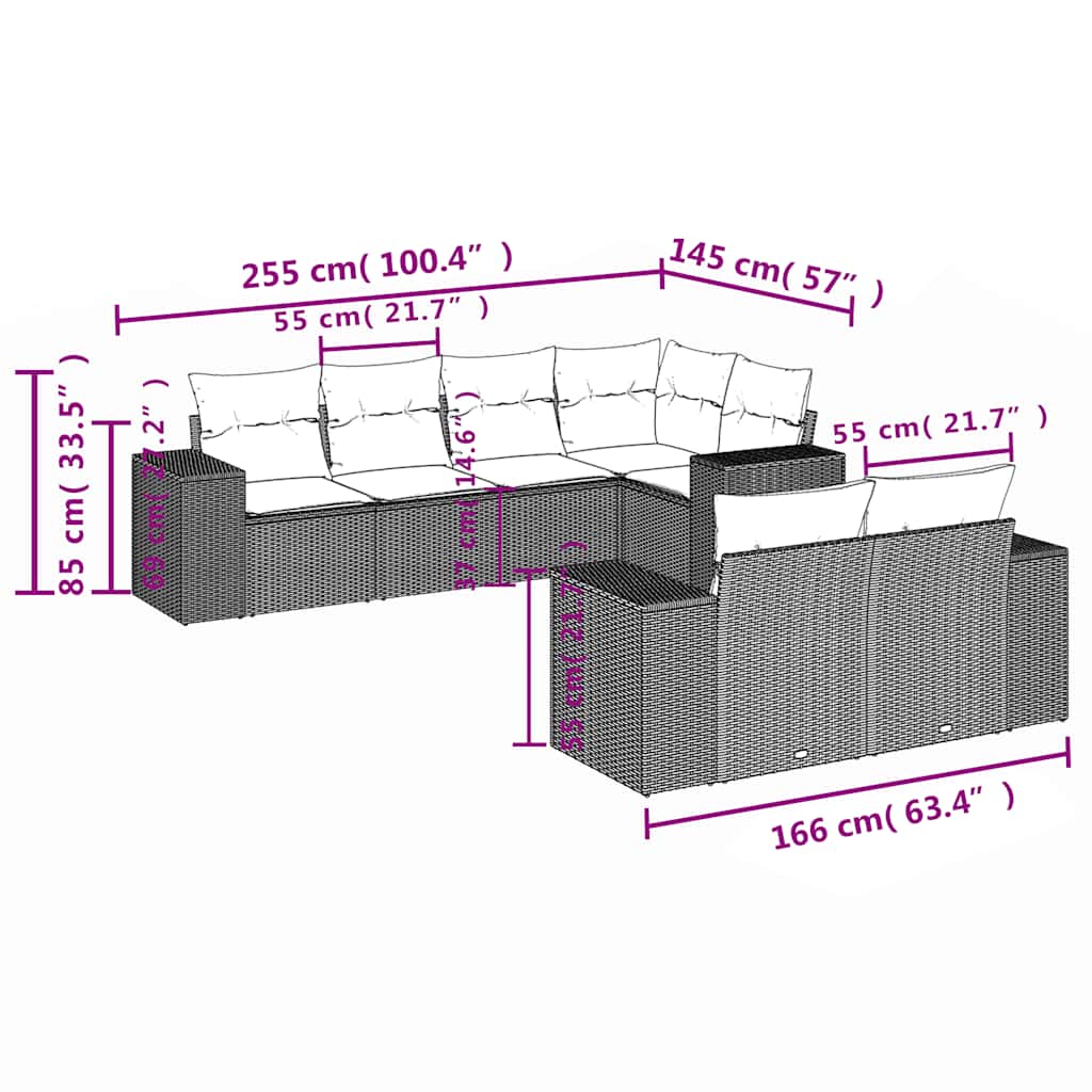 Set Divani da Giardino con Cuscini 7pz Nero Polyrattan | homemem39