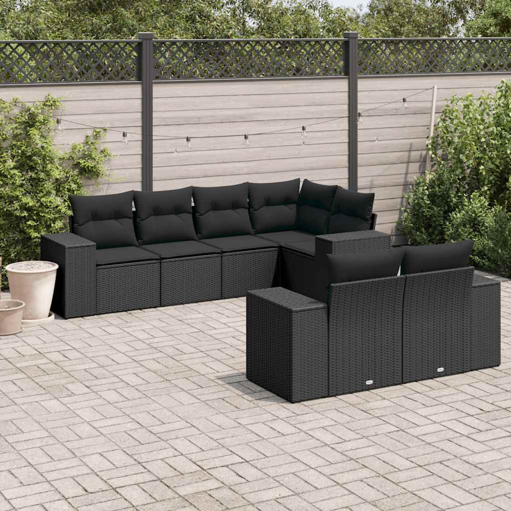Set Divani da Giardino con Cuscini 7pz Nero Polyrattan | homemem39