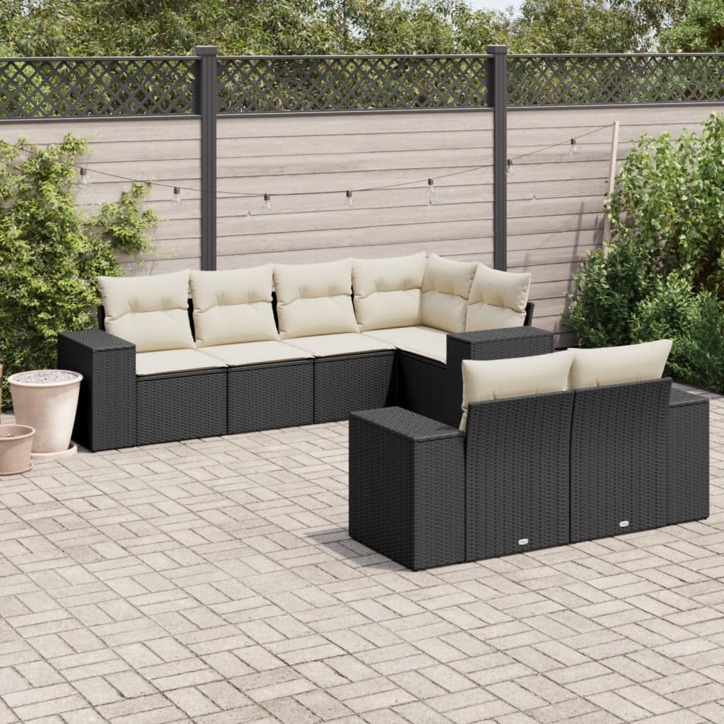 Set Divani da Giardino con Cuscini 7pz Nero Polyrattan - homemem39