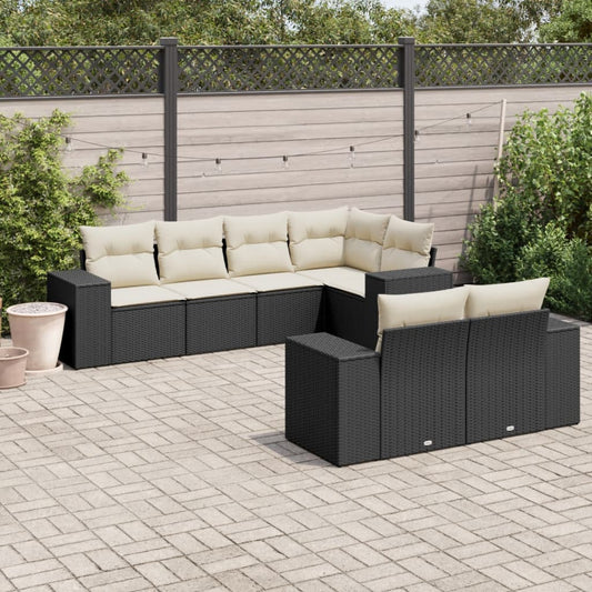 Set Divani da Giardino con Cuscini 7pz Nero Polyrattan - homemem39