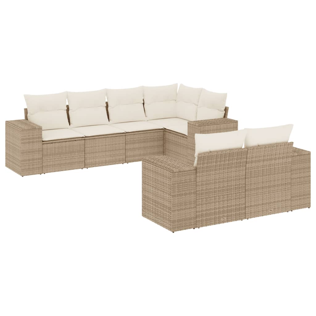 Set Divani da Giardino 7 pz con Cuscini Beige in Polyrattan - homemem39