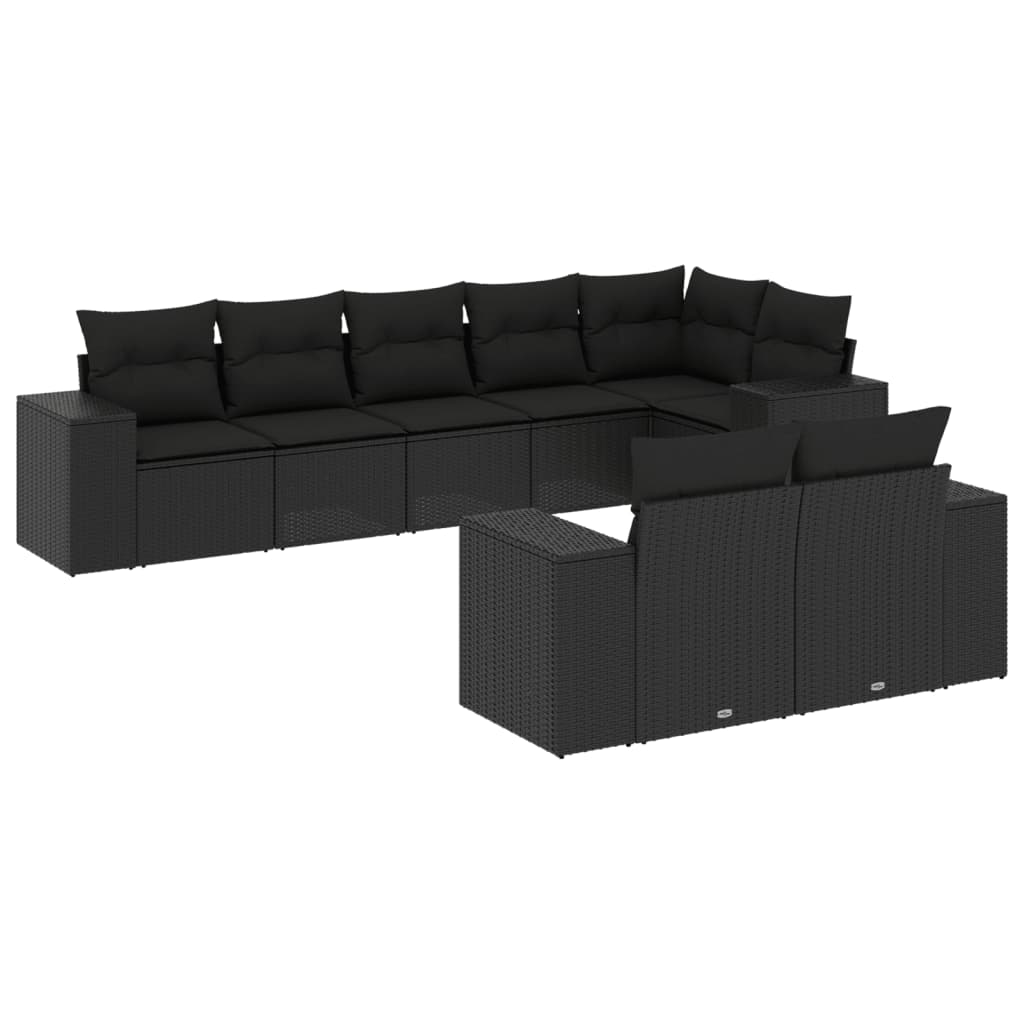 Set Divani da Giardino con Cuscini 8 pz Nero in Polyrattan - homemem39