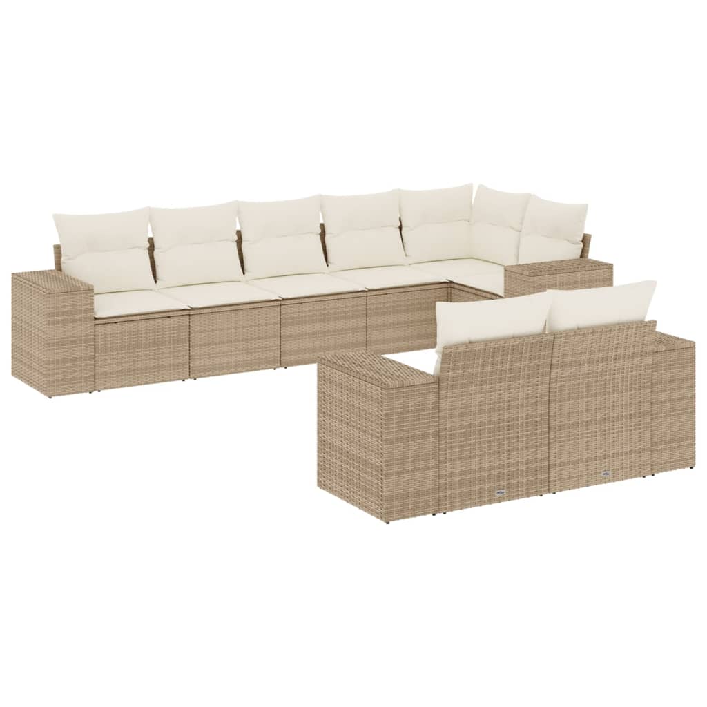 Set Divano da Giardino 8 pz con Cuscini Beige in Polyrattan - homemem39