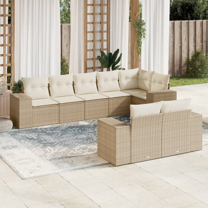 Set Divano da Giardino 8 pz con Cuscini Beige in Polyrattan - homemem39