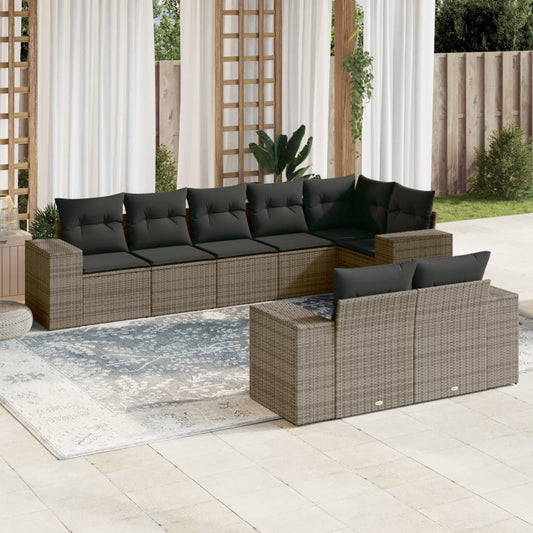 Set Divano da Giardino 8 pz con Cuscini Grigio in Polyrattan - homemem39