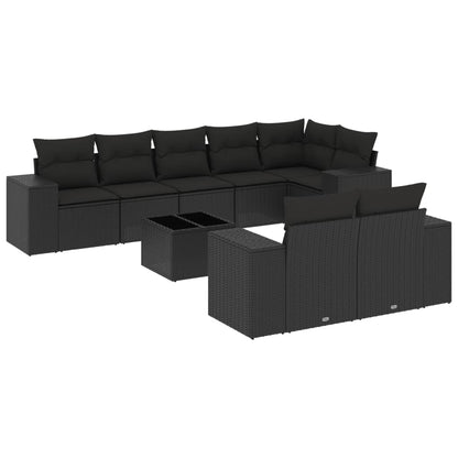 Set Divani da Giardino 9 pz con Cuscini Nero in Polyrattan - homemem39