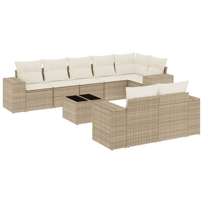 Set Divano da Giardino 9 pz con Cuscini Beige in Polyrattan - homemem39