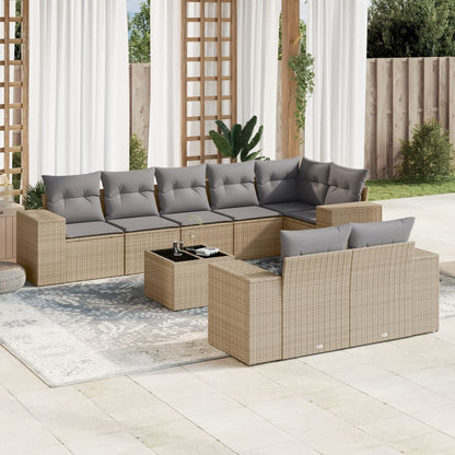 Set Divano da Giardino 9 pz con Cuscini Beige in Polyrattan - homemem39