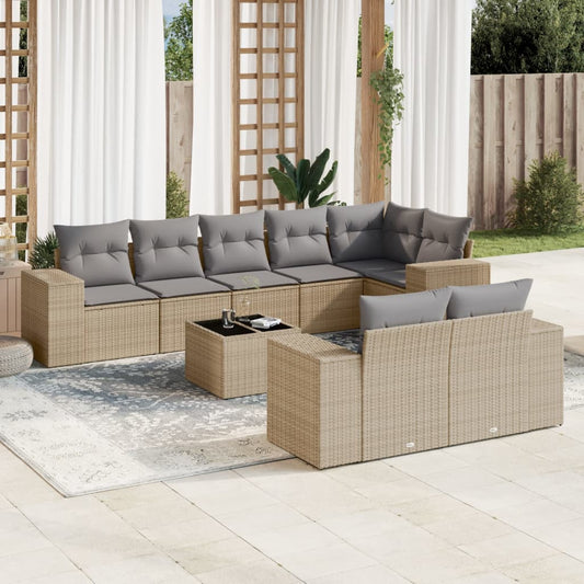Set Divano da Giardino 9 pz con Cuscini Beige in Polyrattan - homemem39
