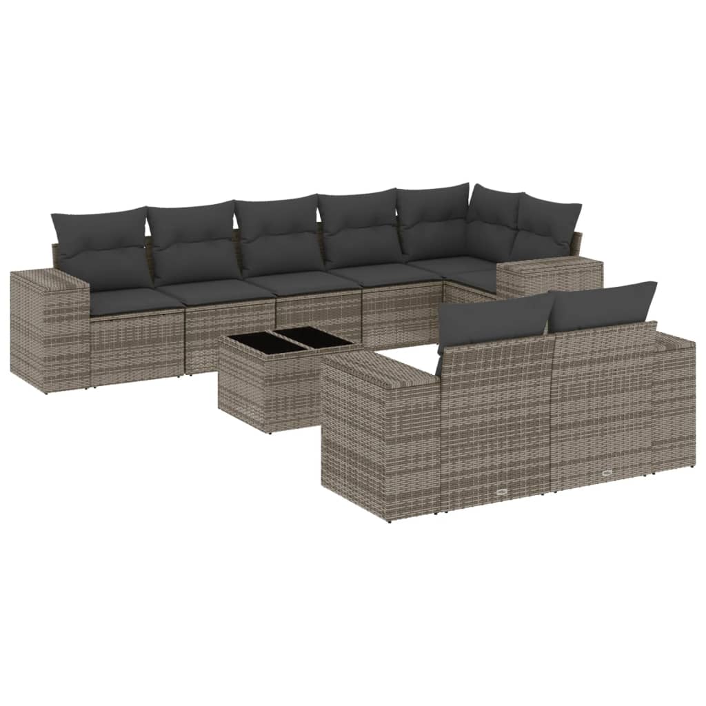 Set Divano da Giardino 9 pz con Cuscini Grigio in Polyrattan - homemem39